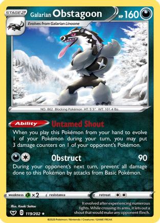 Galarian Obstagoon 119 - Holofoil SWSH01 Sword & Shield Base Set - Holo Rare