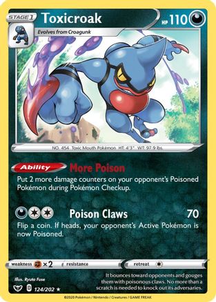 Toxicroak 124 - Reverse Holofoil SWSH01 Sword & Shield Base Set - Holo Rare