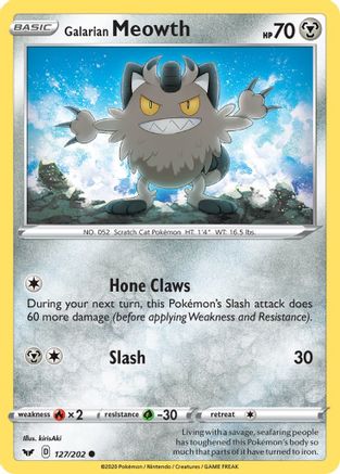 Galarian Meowth 127 - Reverse Holofoil SWSH01 Sword & Shield Base Set - Common