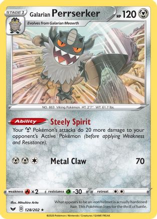 Galarian Perrserker 128 - Holofoil SWSH01 Sword & Shield Base Set - Holo Rare