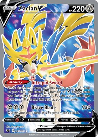 Zacian V (Full Art) 195 - Holofoil SWSH01 Sword & Shield Base Set - Ultra Rare