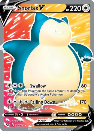 Snorlax V (Full Art) 197 - Holofoil SWSH01 Sword & Shield Base Set - Ultra Rare