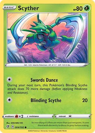 Scyther 004 - Reverse Holofoil SWSH02 Rebel Clash - Common