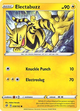 Electabuzz 058 - Reverse Holofoil SWSH02 Rebel Clash - Common
