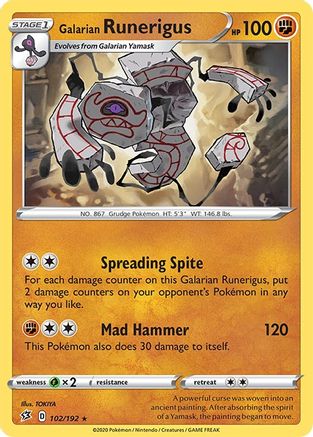 Galarian Runerigus 102 - Reverse Holofoil SWSH02 Rebel Clash - Rare