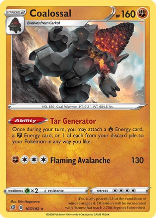 Coalossal 107 - Reverse Holofoil SWSH02 Rebel Clash - Holo Rare