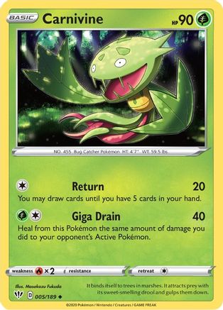 Carnivine 005 - Reverse Holofoil SWSH03 Darkness Ablaze - Uncommon