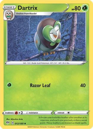 Dartrix 012 - Reverse Holofoil SWSH03 Darkness Ablaze - Uncommon