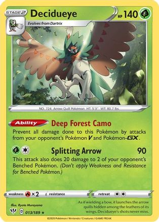 Decidueye 013 - Reverse Holofoil SWSH03 Darkness Ablaze - Holo Rare