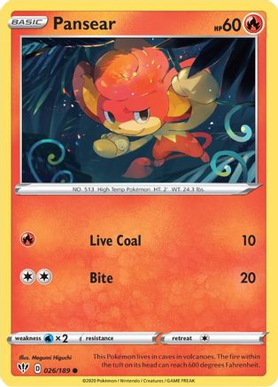Pansear 026 - Reverse Holofoil SWSH03 Darkness Ablaze - Common