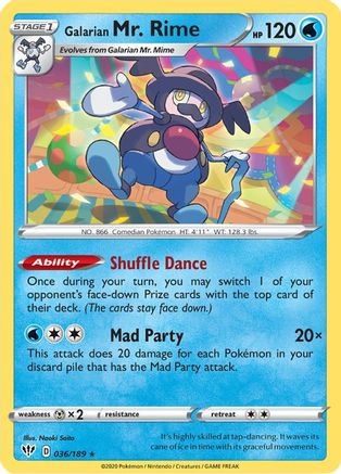 Galarian Mr. Rime 036 - Reverse Holofoil SWSH03 Darkness Ablaze - Rare