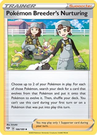 Pokemon Breeder's Nurturing 166 - Reverse Holofoil SWSH03 Darkness Ablaze - Uncommon