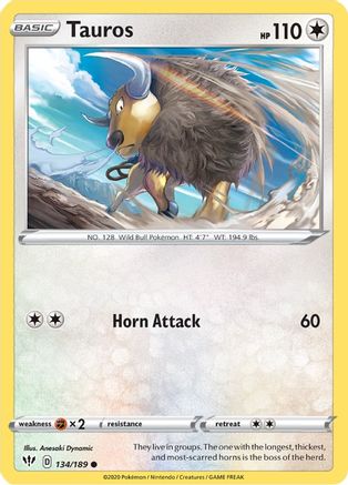 Tauros 134 - Reverse Holofoil SWSH03 Darkness Ablaze - Common