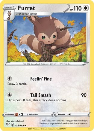 Furret 136 SWSH03 Darkness Ablaze - Uncommon