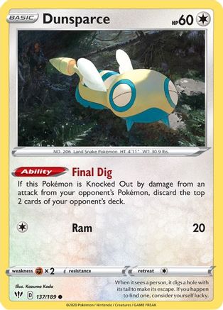 Dunsparce 137 SWSH03 Darkness Ablaze - Common