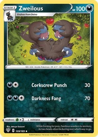 Zweilous 109 - Reverse Holofoil SWSH03 Darkness Ablaze - Uncommon