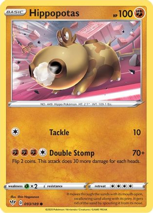 Hippopotas 093 - Reverse Holofoil SWSH03 Darkness Ablaze - Common