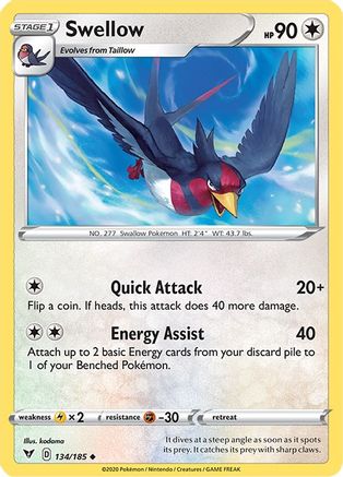 Swellow 134 - Reverse Holofoil SWSH04 Vivid Voltage - Uncommon