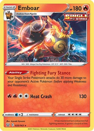 Emboar 025 - Holofoil SWSH05 Battle Styles - Holo Rare