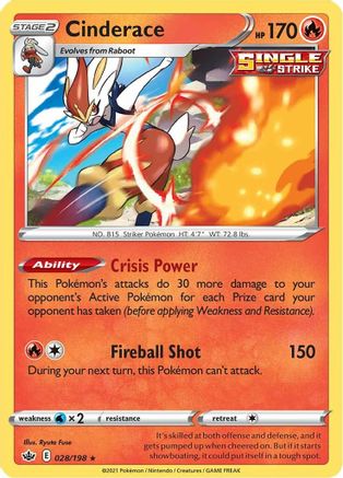Cinderace 028 - Holofoil SWSH06 Chilling Reign - Holo Rare