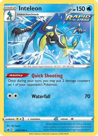 Inteleon 043 - Holofoil SWSH06 Chilling Reign - Holo Rare
