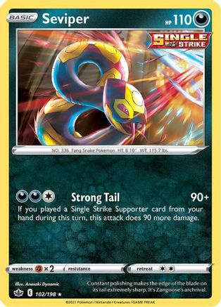 Seviper 102 - Reverse Holofoil SWSH06 Chilling Reign - Rare