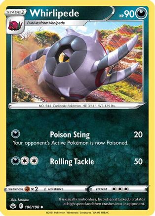 Whirlipede 106 - Reverse Holofoil SWSH06 Chilling Reign - Uncommon