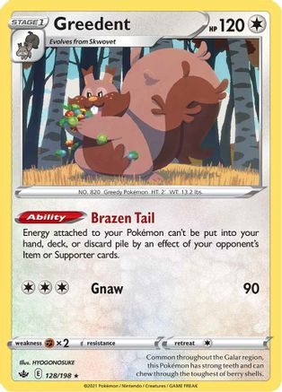 Greedent 128 - Reverse Holofoil SWSH06 Chilling Reign - Holo Rare