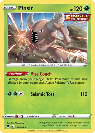 Pinsir 001 SWSH07 Evolving Skies - Rare