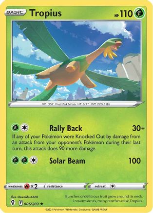 Tropius 006 - Reverse Holofoil SWSH07 Evolving Skies - Rare