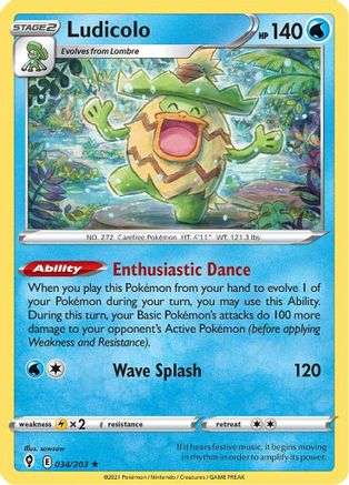Ludicolo 034 - Holofoil SWSH07 Evolving Skies - Holo Rare