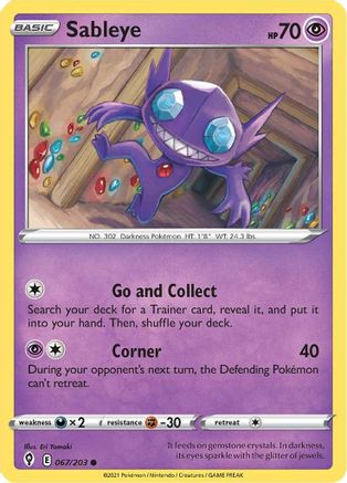 Sableye 067 - Reverse Holofoil SWSH07 Evolving Skies - Common
