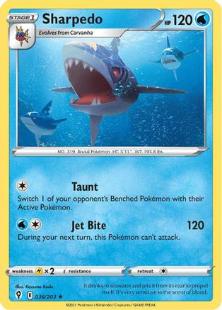 Sharpedo 036 - Reverse Holofoil SWSH07 Evolving Skies - Rare