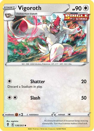 Vigoroth 130 - Reverse Holofoil SWSH07 Evolving Skies - Uncommon