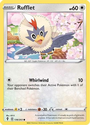 Rufflet 136 - Reverse Holofoil SWSH07 Evolving Skies - Common