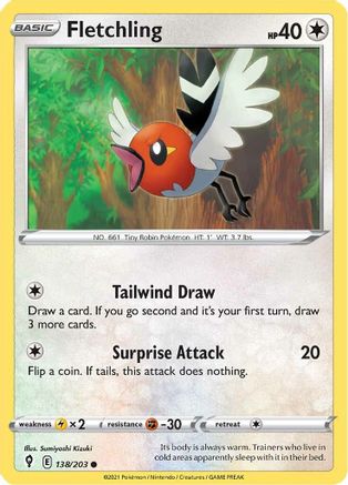 Fletchling 138 - Reverse Holofoil SWSH07 Evolving Skies - Common