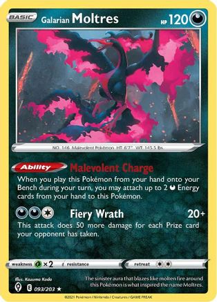 Galarian Moltres 093 - Reverse Holofoil SWSH07 Evolving Skies - Holo Rare