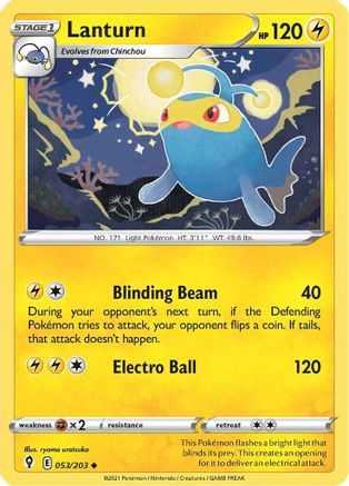 Lanturn 053 - Reverse Holofoil SWSH07 Evolving Skies - Uncommon
