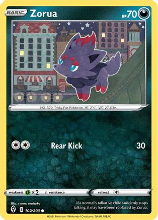 Zorua 102 - Reverse Holofoil SWSH07 Evolving Skies - Common