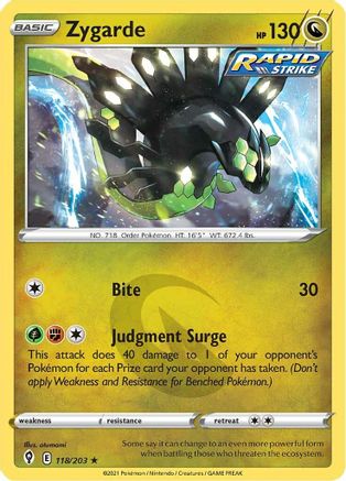Zygarde 118 - Reverse Holofoil SWSH07 Evolving Skies - Holo Rare