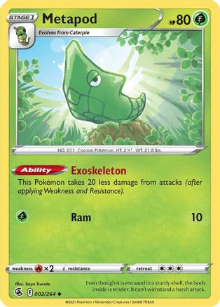 Metapod 002 - Reverse Holofoil SWSH08 Fusion Strike - Uncommon