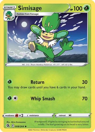 Simisage 008 - Reverse Holofoil SWSH08 Fusion Strike - Uncommon