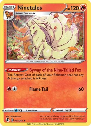 Ninetales (31) (31) 031 - Reverse Holofoil SWSH08 Fusion Strike - Uncommon