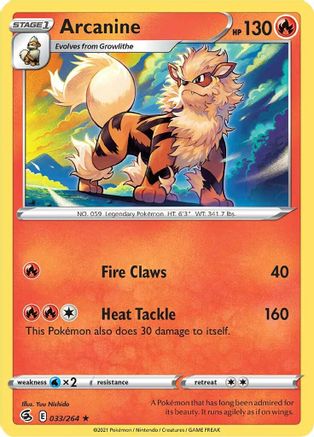 Arcanine 033 - Reverse Holofoil SWSH08 Fusion Strike - Rare