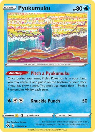 Pyukumuku 077 - Reverse Holofoil SWSH08 Fusion Strike - Uncommon