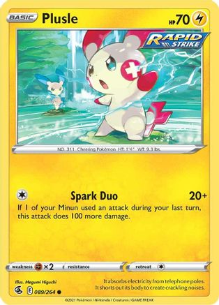 Plusle 089 - Reverse Holofoil SWSH08 Fusion Strike - Common