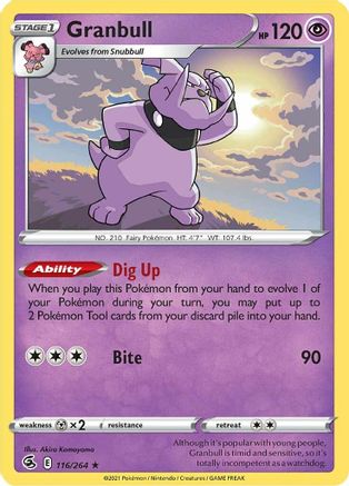 Granbull 116 - Reverse Holofoil SWSH08 Fusion Strike - Rare