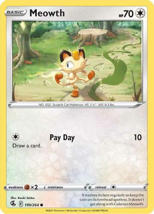 Meowth 199 - Reverse Holofoil SWSH08 Fusion Strike - Common