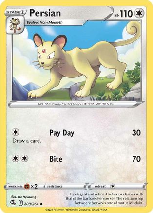 Persian 200 - Reverse Holofoil SWSH08 Fusion Strike - Uncommon