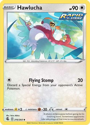 Hawlucha 216 - Reverse Holofoil SWSH08 Fusion Strike - Uncommon